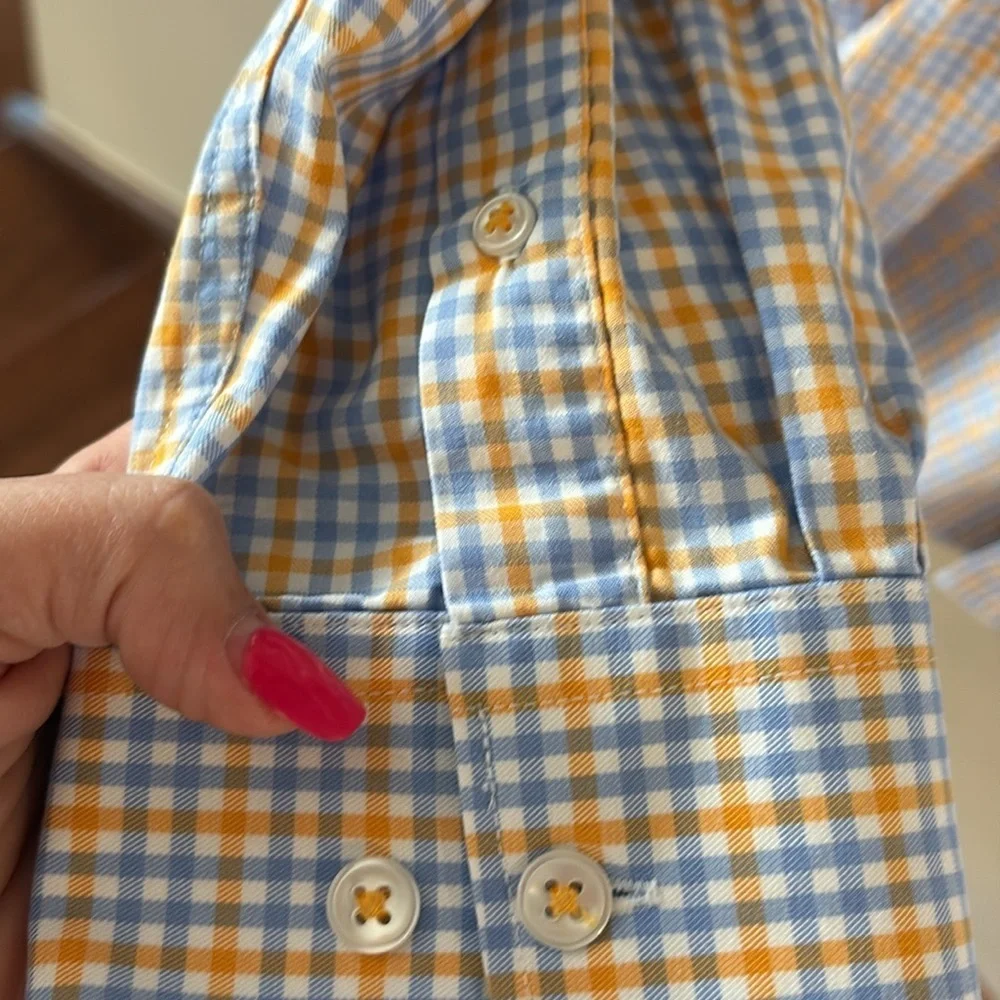 James tattersall London Men's cotton Blue Yellow gingham plaid casual shirt XL